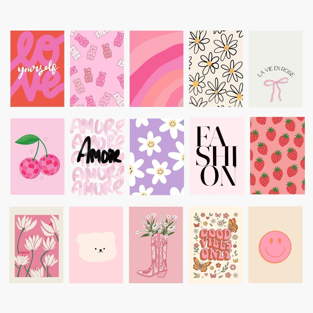 Quadros Decorativos Kawaii Pastel VSCO Aesthetic Smile Decoração de Quarto Parede Casa Mdf