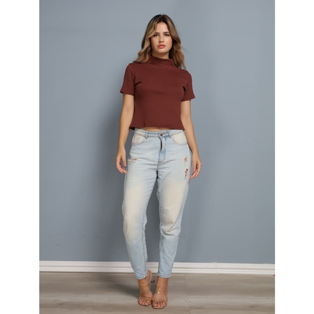 Cropped Blusa Feminina Ribana Basica Canelada Gola Basica Top Elastano