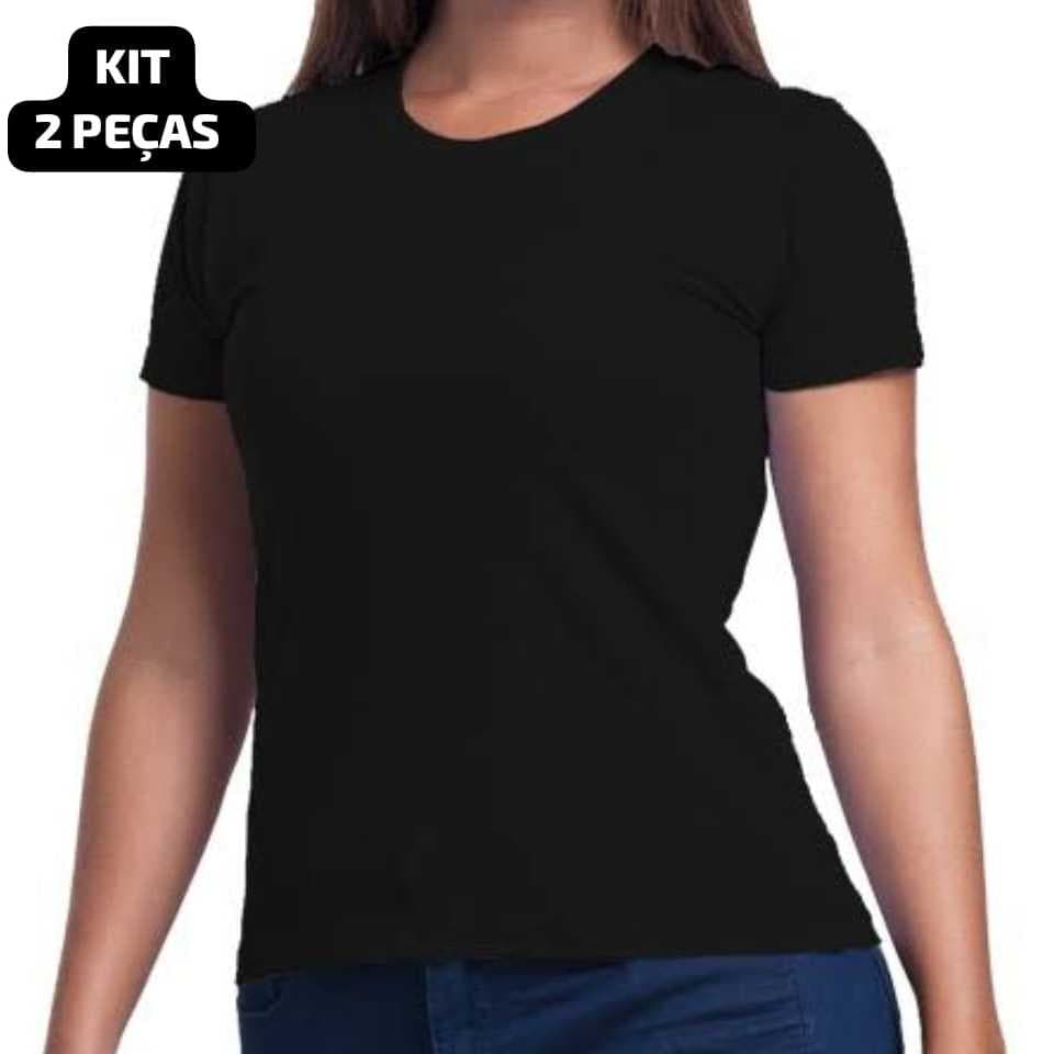 KIT 2 CAMISETAS FEMININA BABY LOOK GOLA REDONDA BÁSICA LISA 100% ALGODÃO