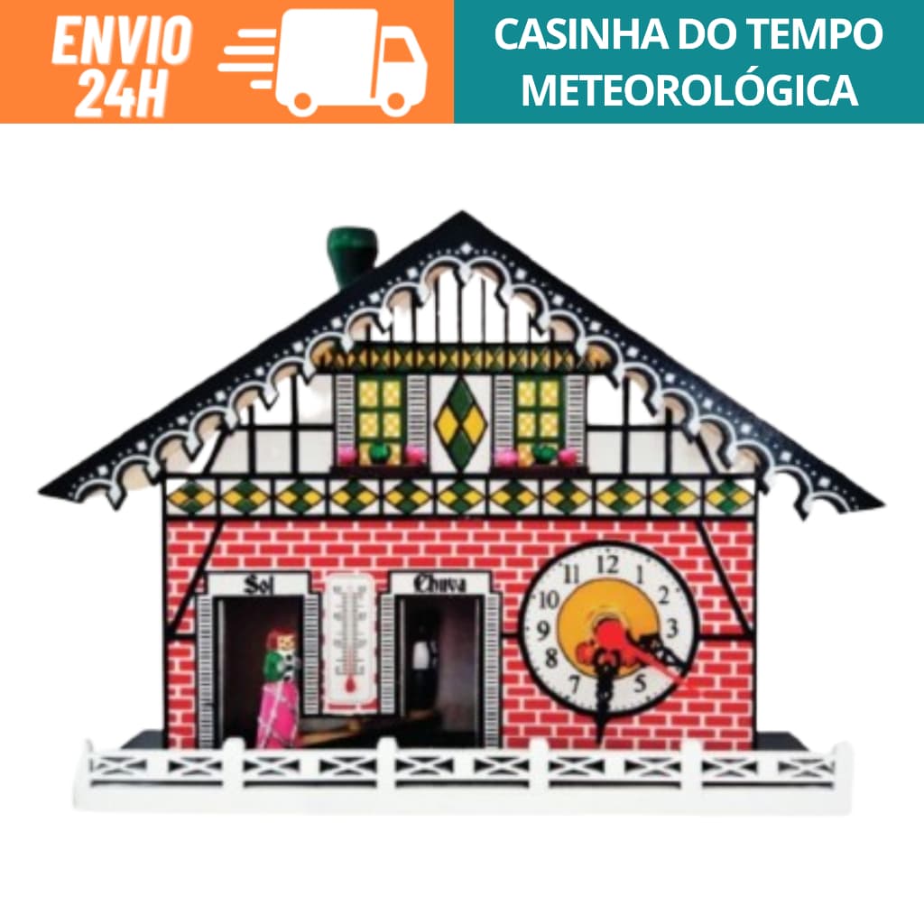 Casinha do Tempo Meteorológica Sol E Chuva Decoração Em MDF Com Relógio