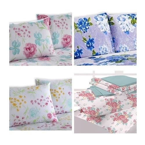 Lençol Cama Casal 3 peças com Elástico Estampado Diversas Estampas