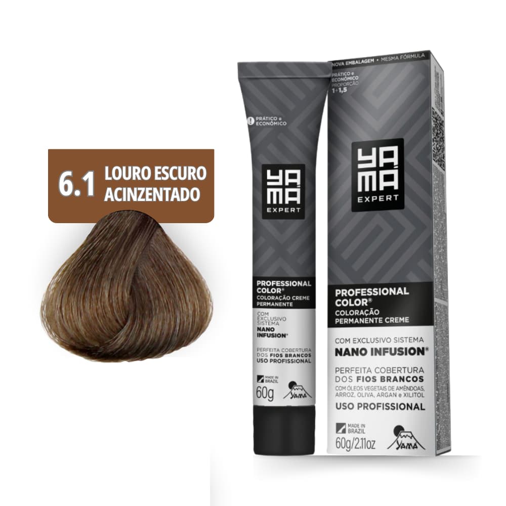 Coloração Yamá Creme Professional Color Nano Infusion 6.1 Louro Escuro Acinzentado