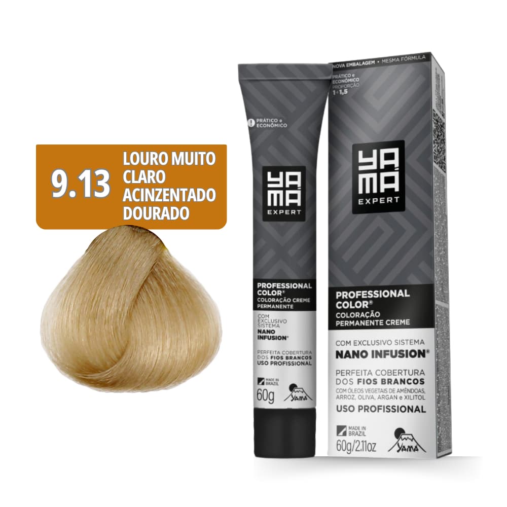 Coloração Yamá Creme Professional Color Nano Infusion 9.13 Louro Muito Claro Acinzentado Dourado