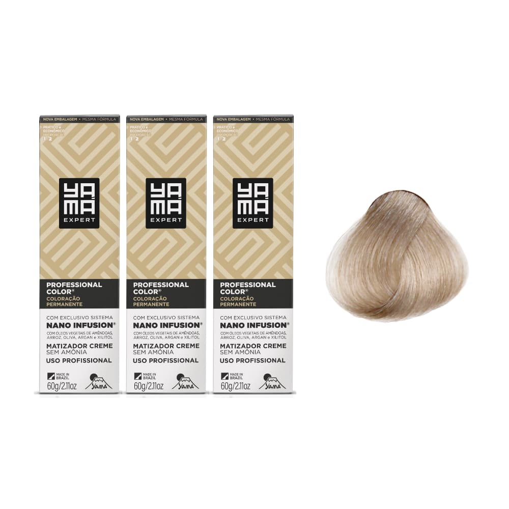 Kit C/3 Colorações Prof Color Nano Infusion 10.89 Louro Clarissimo Pérola Yamá