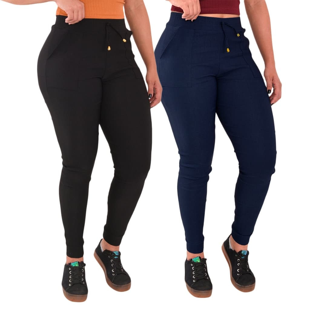 Kit 2 Calças Jogger Feminina Bengaline Elastano Envio Imediato
