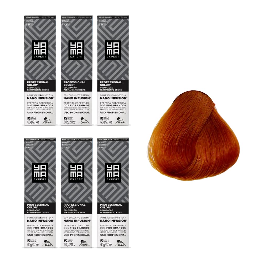 Kit C/6 Colorações Prof Color Nano 7.4 Louro Médio Acobreado Yamá
