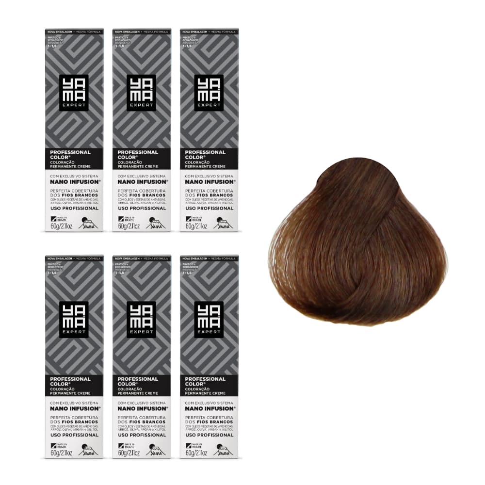 Kit C/6 Colorações Prof Color Nano Infusion 6.17 Louro Escuro Acin. Marrom Yamá