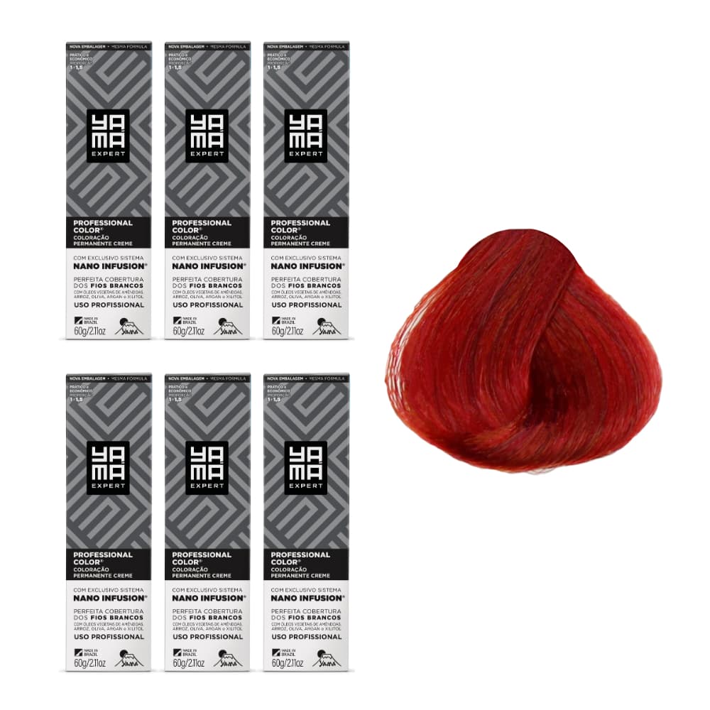 Kit C/6 Colorações Prof Color Nano Infusion 8.66 Louro Claro Vermelho Yamá