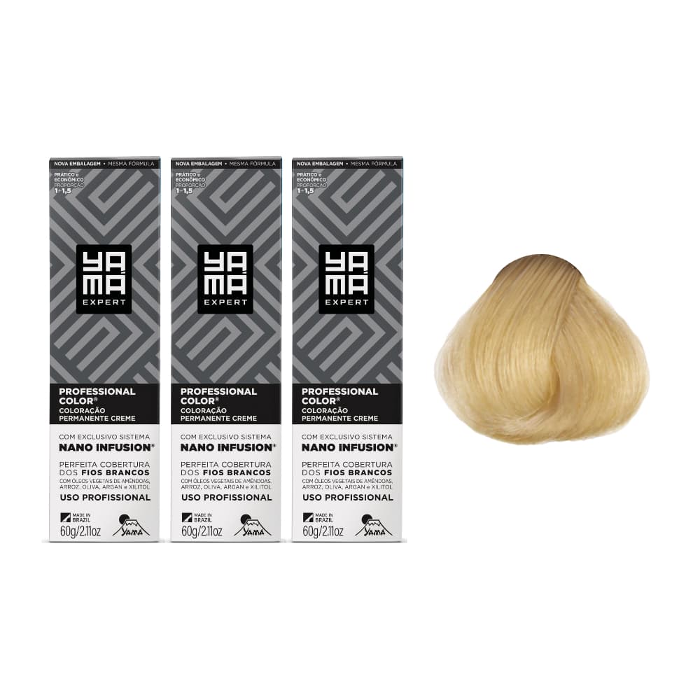 Kit C/3 Colorações Prof Color Nano 10.0 Louro Claríssimo Yamá