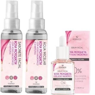 Kit Facial Rosa Mosqueta Serum Facial Sabonete Água Micelar Com Acido Hialurônico Hidrata Limpeza Profunda