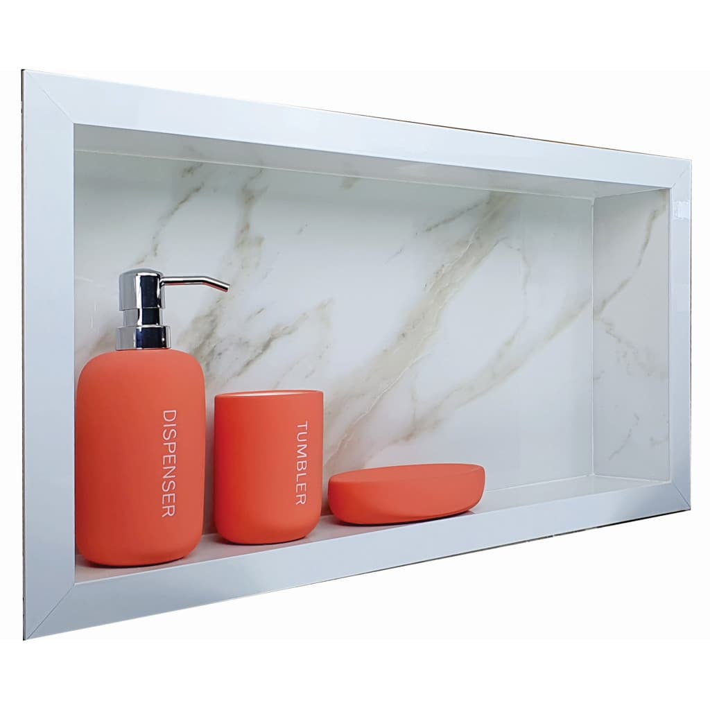 Nicho Em Porcelanato Branco Carrara 40x30x10 O Único Que Não Empoça No Fundo Com Borda Em Aluminio NÃO Enferrujam!
