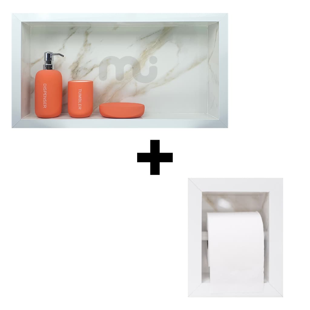 Nicho Em Porcelanato Carrara Com Bordas Em Alumínio + Porta Papel Higiênico O Único Que Não Empoça Água