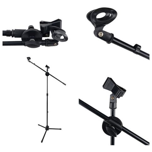 Pedestal Suporte Para 2 Microfones Sm01 Ferro Preto Royal Kl