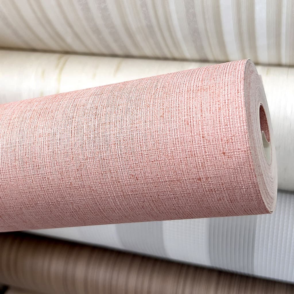 Papel de Parede Textura Linho Tom Rosa Médio - Rolo 10m x 53cm - Cola Inclusa - Importado Alto Relevo - Modelo 71-6