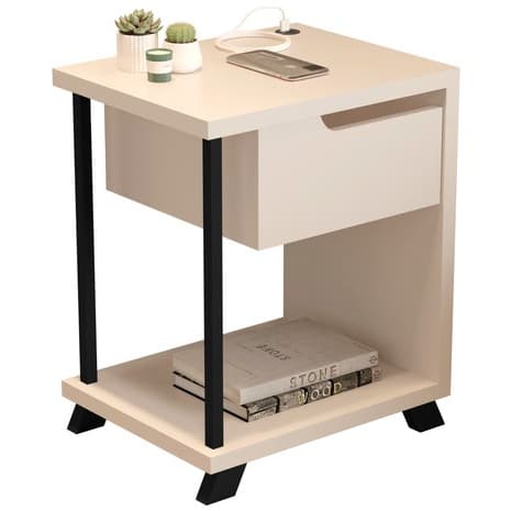 Mesa de Cabeceira com USB 1 Gaveta e Nicho