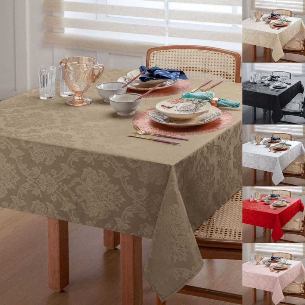 Toalha de Mesa Luxo Retangular 6 lugares Jacquard Original Tecido Grosso com Bainha
