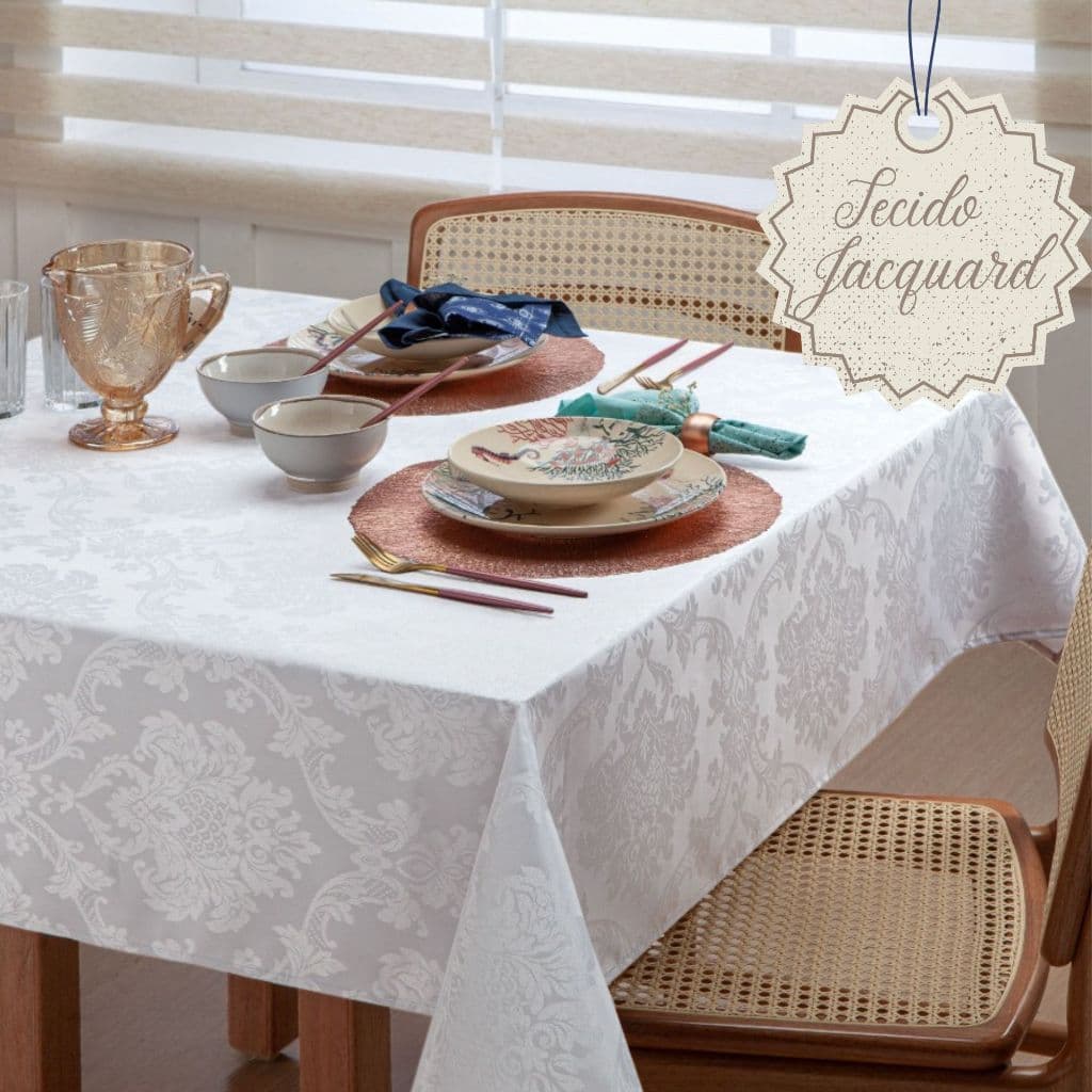 Toalha De Mesa Jacquard Luxo 6 lugares Retangular Tecido Grosso Lindas Cores