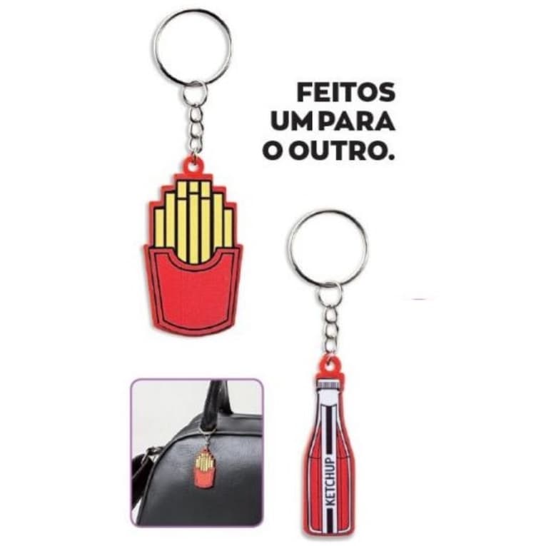 Chaveiro de Casal Personalizado Ketchup e Batata Frita