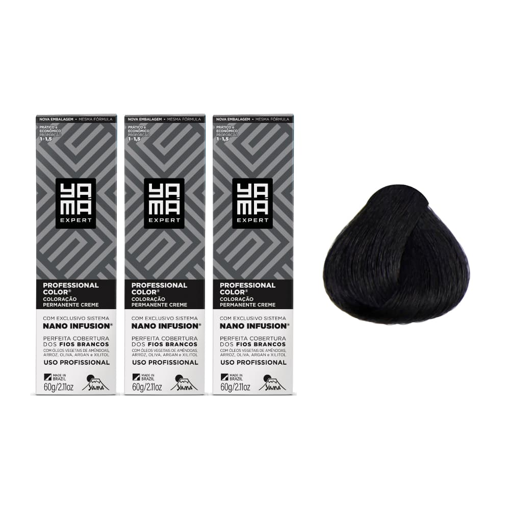 Kit C/3 Colorações Prof Color Nano 1.0 Preto - Yamá
