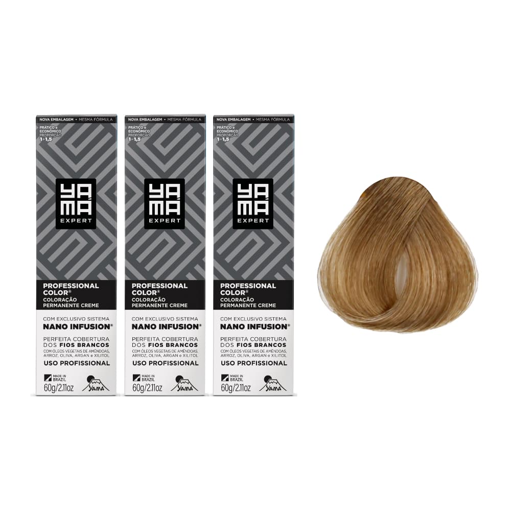 Kit C/3 Colorações Prof Color Nano 8.3 Louro Claro Dourado Yamá