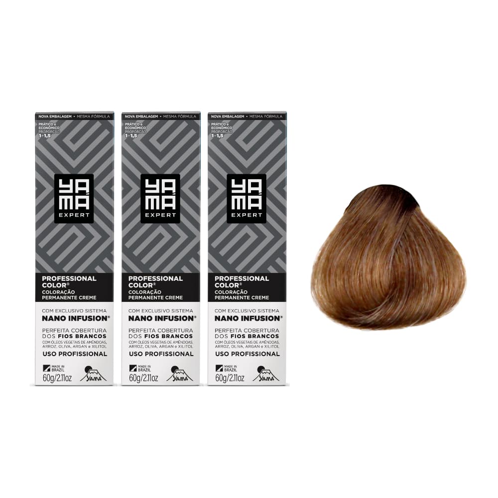 Kit C/3 Colorações Prof Color Nano 7.1 Louro Médio Acinz Yamá