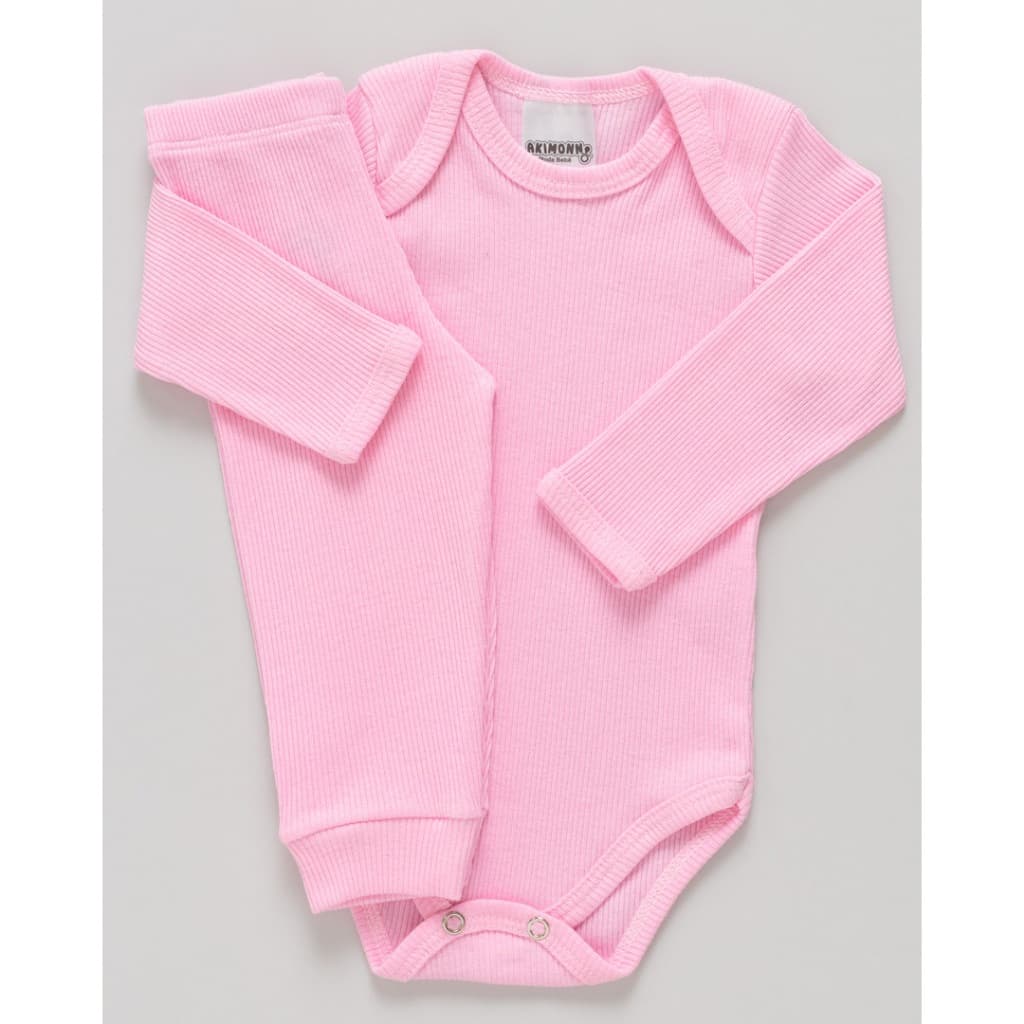 Conj Body e Calça Bebê Antialérgico Pagão Canelado Longo com Calça Pijama Premium Rosa