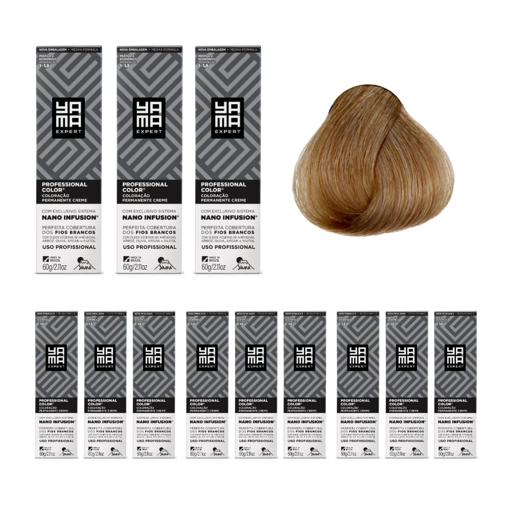 Kit C/12 Colorações Prof Color Nano Infusion 8.31 Louro Claro Dourado Acinz Yamá