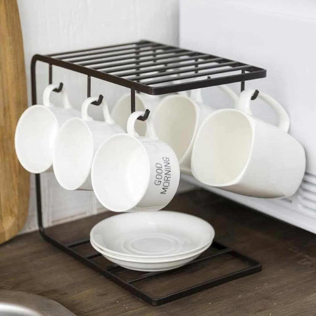 Organizador de Xicaras Suporte Metal Preto Cozinha  Louças Decoração.