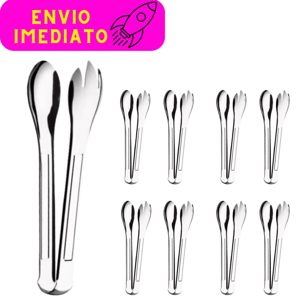 Kit 10 Pegadores Pinça Para Salada em Aço Inox Multiuso Massas