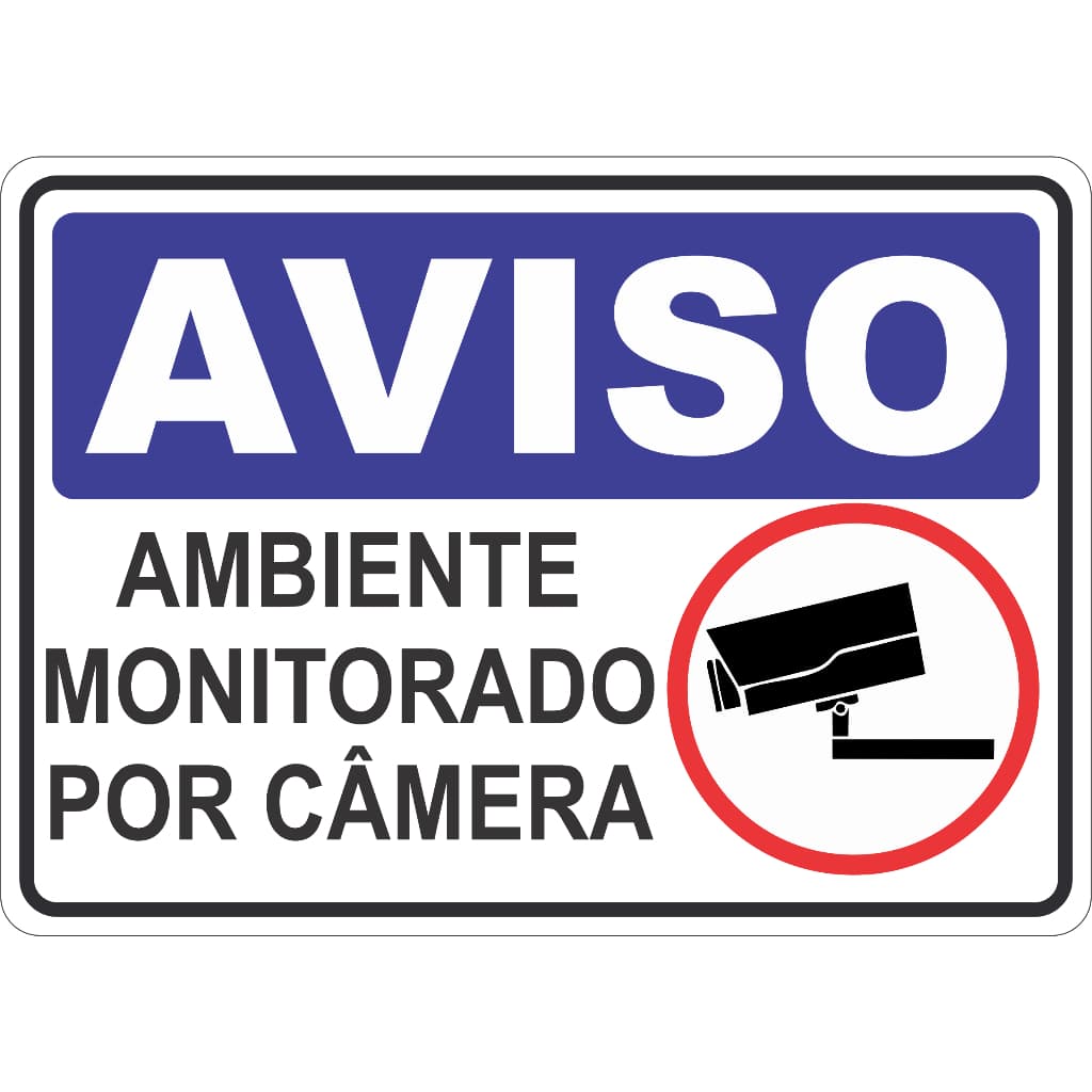 ADESIVO PLACA AVISO SINALIZAÇÃO ATENÇÃO AMBIENTE MONITORADO POR CAMERA DE SEGURANÇA 15X21 CM OU 21X30CM AZUL AUTO COLANTE AMBIENTE INTERNO E EXTERNO FACIL APLICAÇÃO