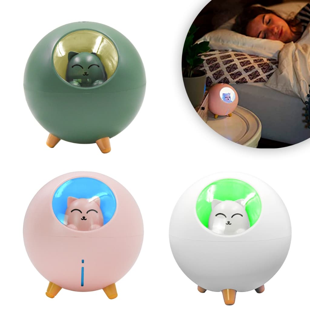 Umidificador De Ar Luminária USB Esfera Planeta Gatinho Ultrassônico USB .Purificador e Aromatizador De Ar com Luz de Led Colorida. Envio Imediato