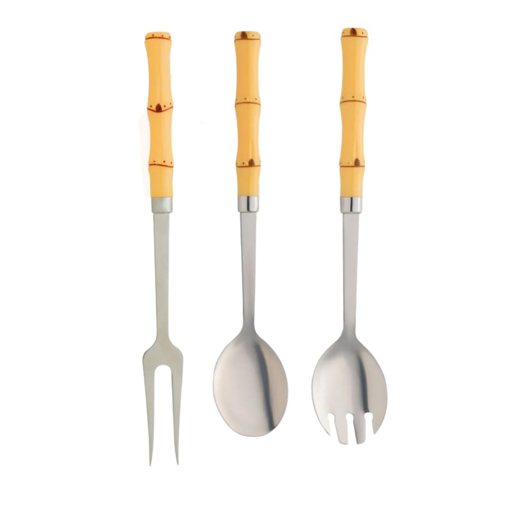 Kit pegador de salada e garfo espeto cabo estilo bambu