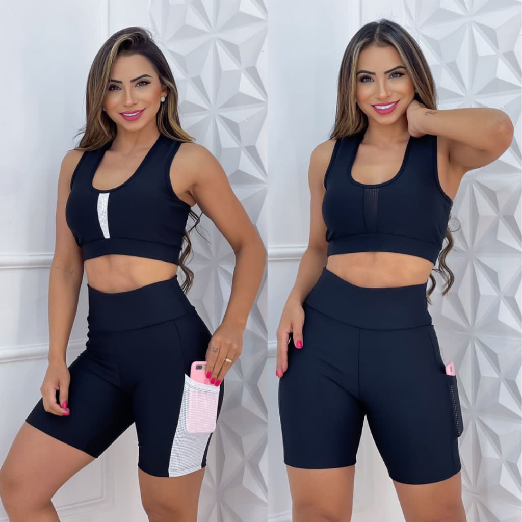 Kit Conjunto Top e Bermuda em Suplex Lindos e Confortável Caminhada Academia Fitness