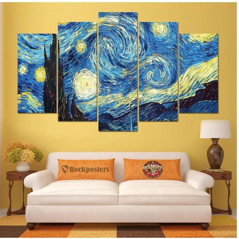 Quadros mosaico Van Gogh Sala Quarto montar 5 peças