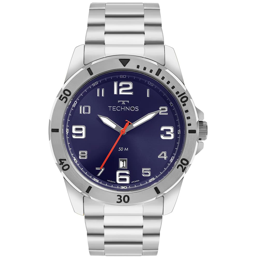 Relógio Masculino Analógico  Technos Prata Militar Original À Prova D'Água 2115MYN/1A Relógio Masculino Original