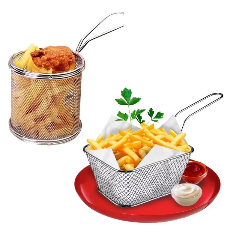Cesto de fritura ou servir Petisco Batata Frango Peneira Reforçada 20Cm Aramada Inox