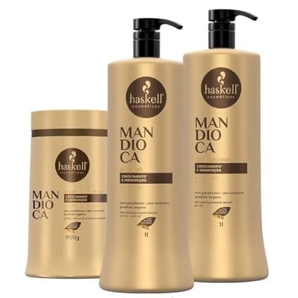 KIT HASKELL MANDIOCA SHAMPOO 1 LITRO CONDICIONADOR 1 LITRO E MASCARA 900G