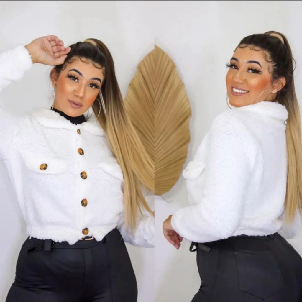 Casaco cropped Feminino TEDDY Casaco de frio Pelo de Carneiro Lançamento Outono e Inverno
