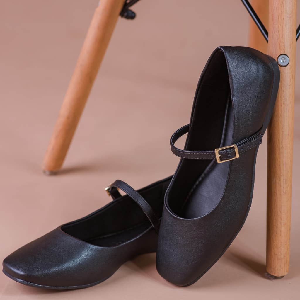 Sapatilha Feminina Boneca Bico Quadrado Tendencia Confortavel Sapatilhas Preta Branca