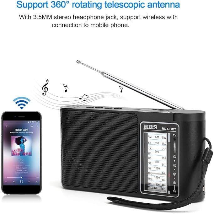 Rádio Portátil Lelong LE-661 AM FM SW com Bluetooth USB Micro SD | Rádio Recarregável Analógico