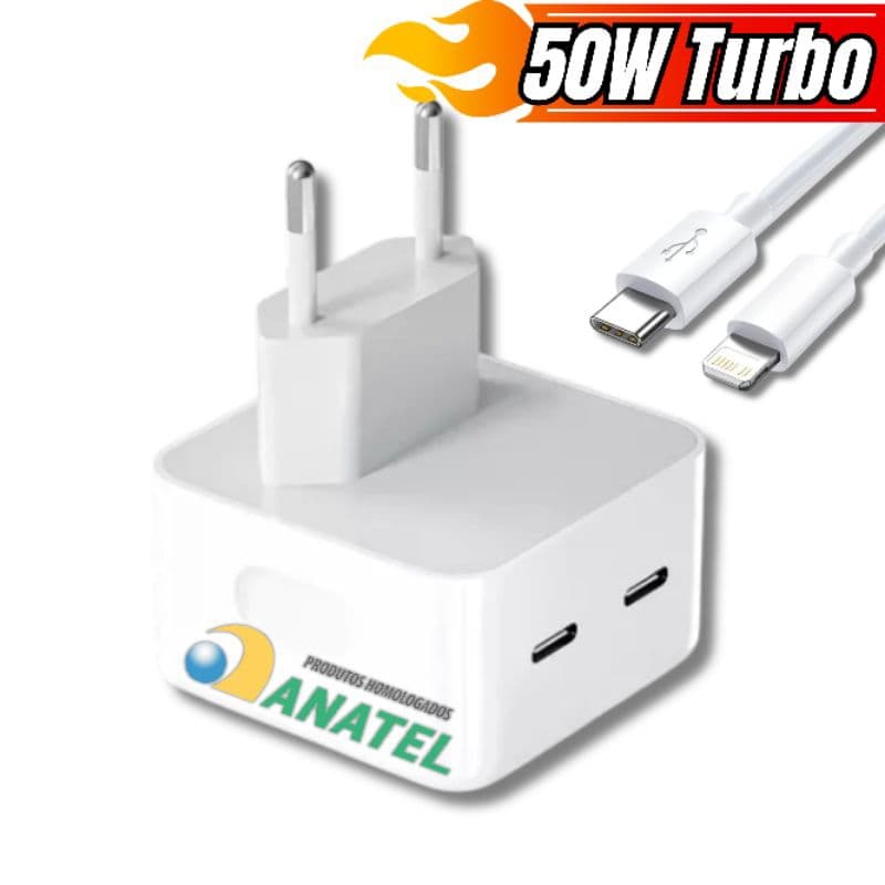 Carregador Turbo iPhone Fonte 50w 12 13 14 15 Pro Max