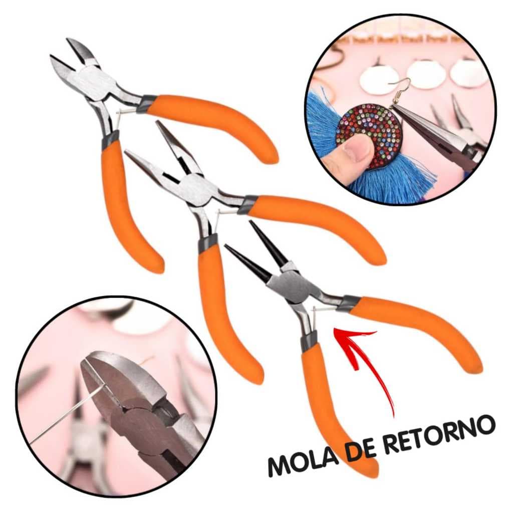 Kit 3 Alicates Bico Universal E Corte Para Artesanato Bijuteria Elétrica