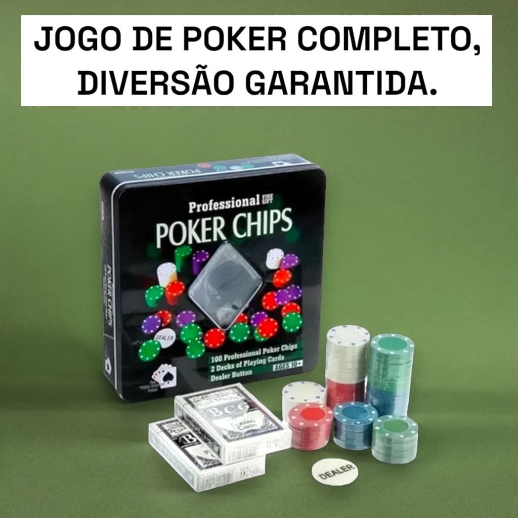 Jogo De Poker 100 Fichas profissional + baralho jogo completo