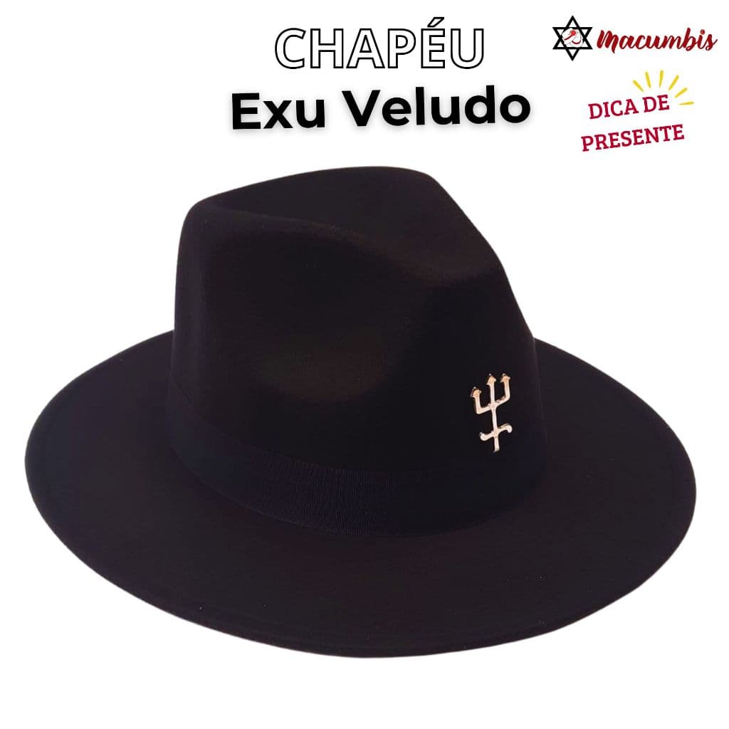 Chapeu Exu Veludo com Tridente Preto em Feltro Umbanda