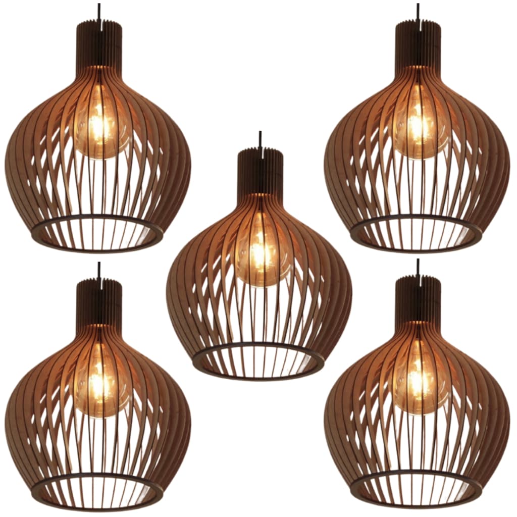 5 Pendentes Luminaria Grande Area Gourmet Rustico Vintage Cor Marrom - 5gmm