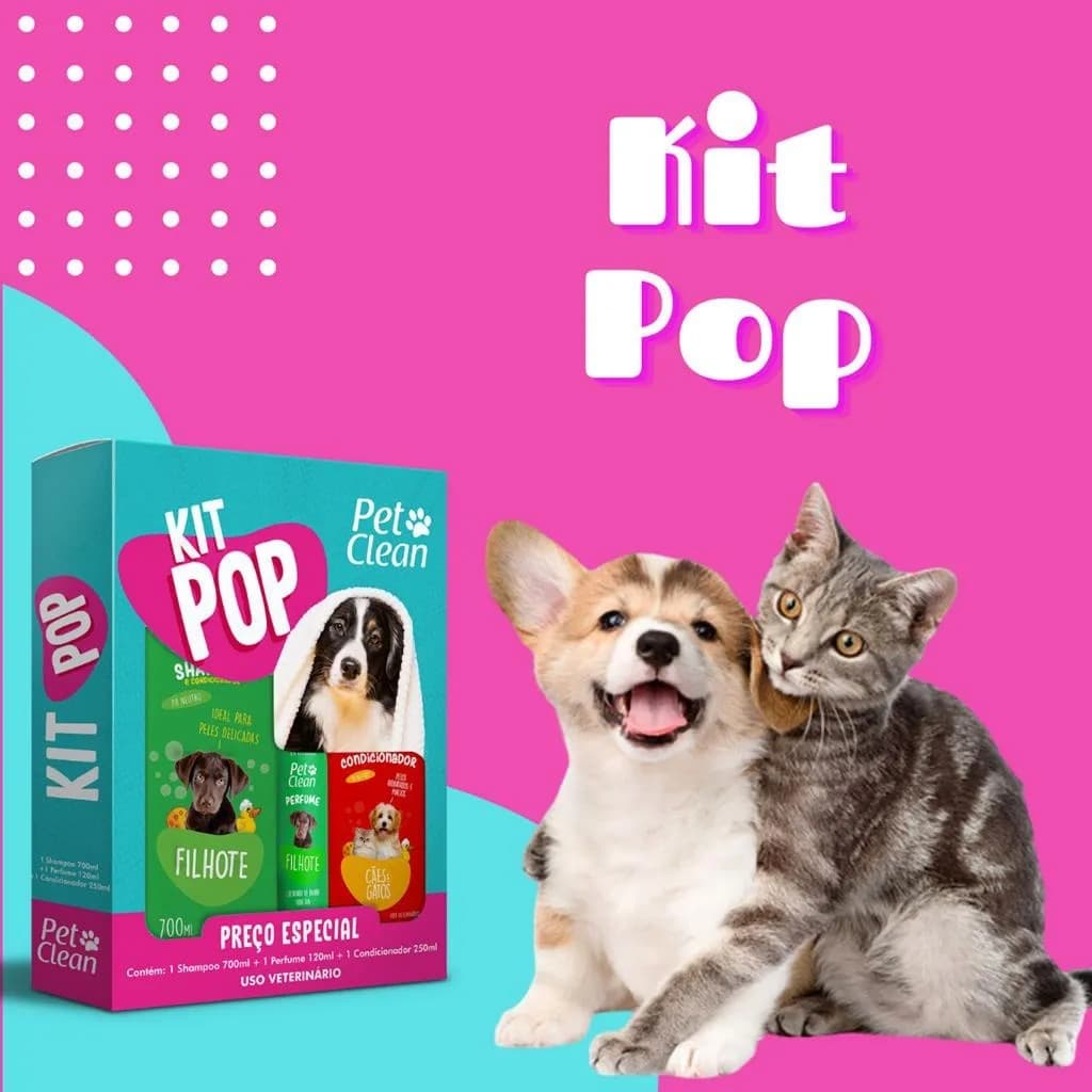 Kit POP Pet Clean Shampoo + Perfume + Condicionador Pet Cães
