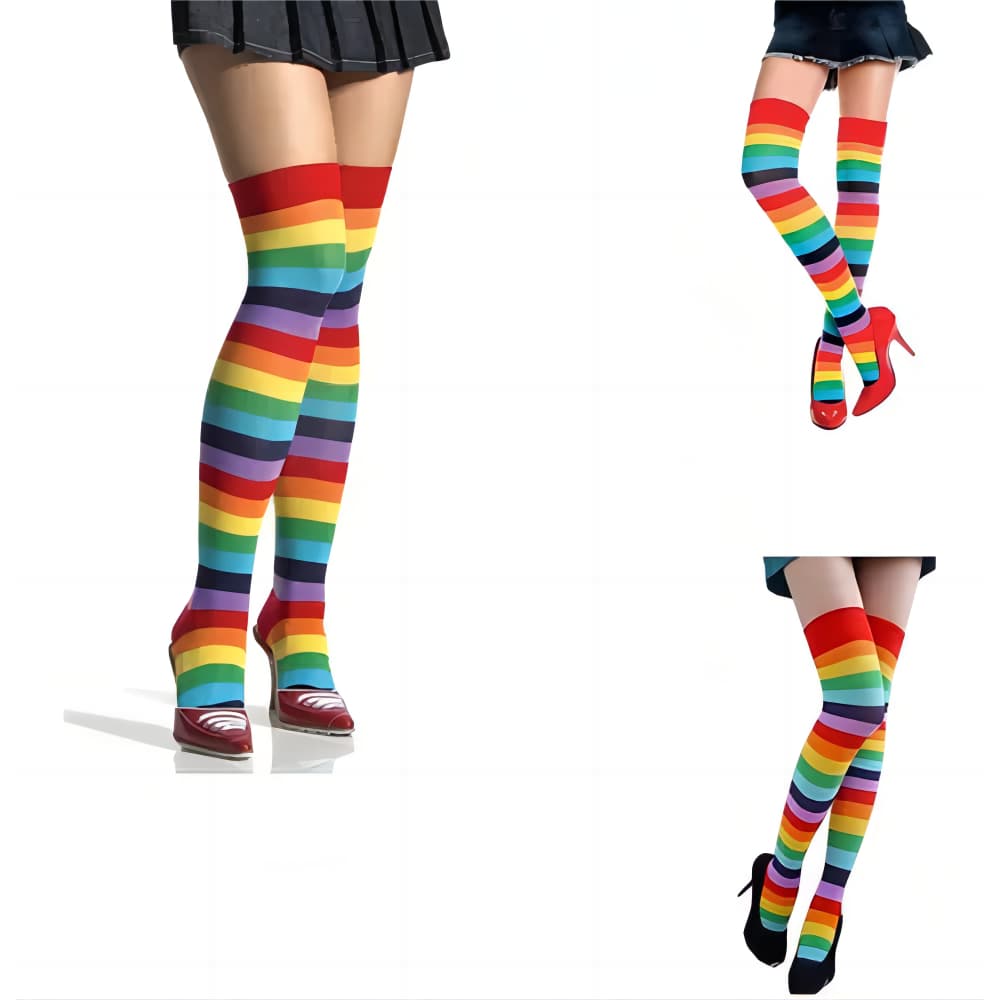 Meia Arco Íris 7/8 Listrada Padrão Colegial Anime Otome Otaku Loli Geek Cosplay