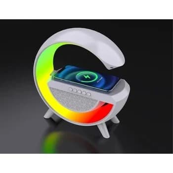 Caixa De Som Despertador Com Visor Carregador Por Indução Sem Fio 4 Em 1 Alto-Falante Bluetooth G Lâmpadas Inteligentes RGB