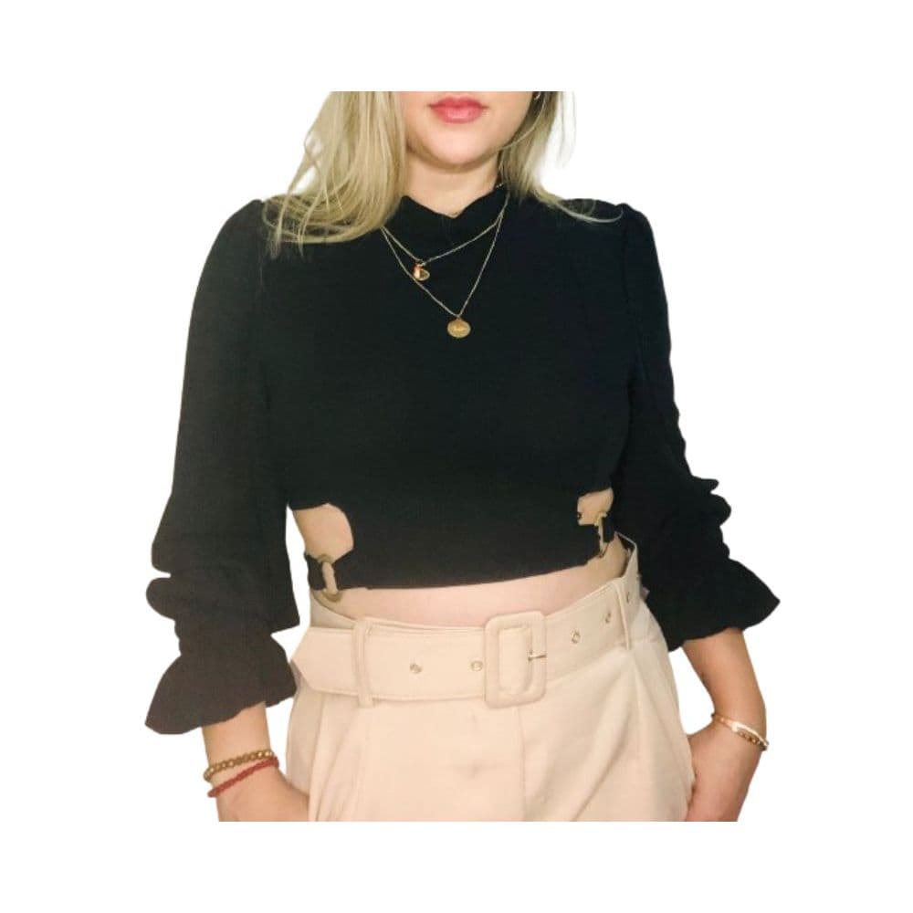 BLUSA CROPPED COM BOJO MAMGA LONGA ESTILOSA MODA BLOGUEIRA