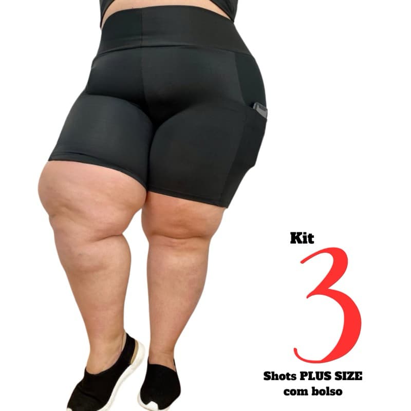 kit 3 Shorts Fitness c/Bolso Plus Size GG XGG EXGG (44 ao 54) feminino Curves